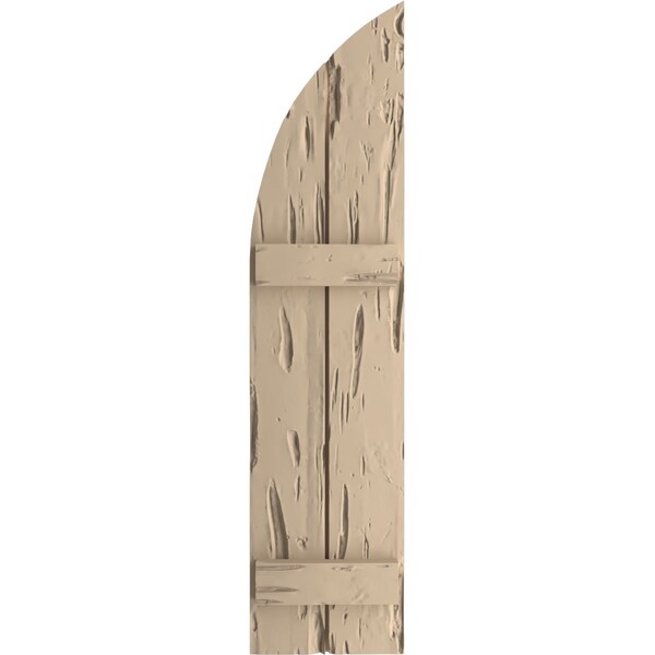 Pecky Cypress 2 Board Joined Board-n-Batten W/Quarter Round Arch Top Faux Wood Shutters, 11W X 82H